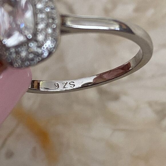 925 Sterling Silver & Cubic Zirconia Emerald Cut Halo Ring - Picture 8 of 9